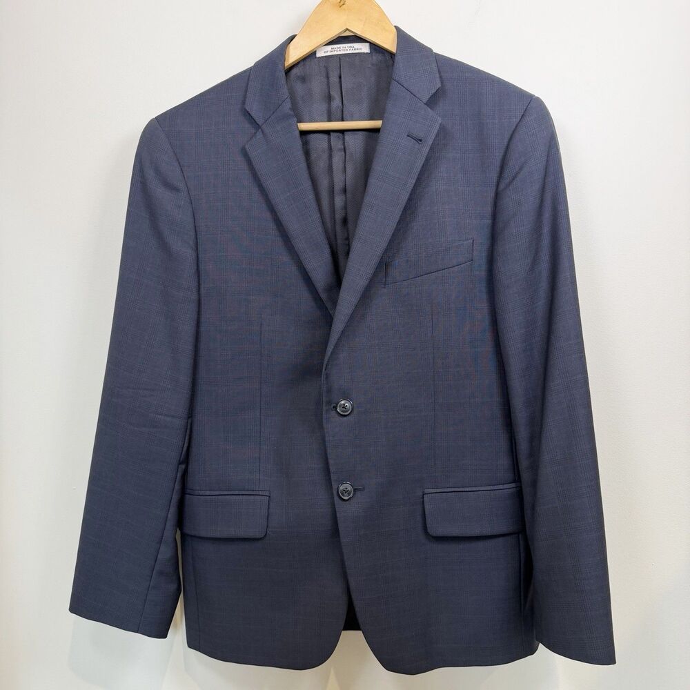 Joseph Abboud Sport Coat Men's 40S Slim Fit Blue Plaid Wool Two Button Made USA